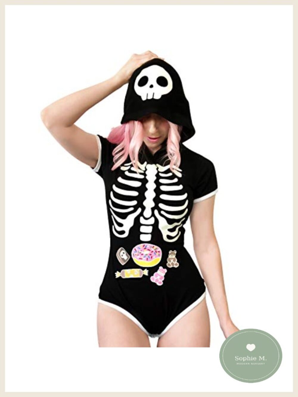 Organic Cotton Onesie Pajamas with Hoodie, Night Glow Skeleton Design, Snap